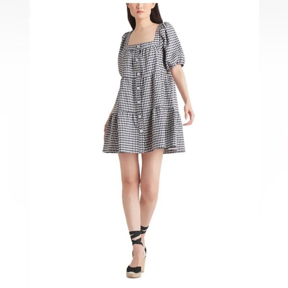Black Tape_ Womens Gingham Short Sleeve Mini Dress Button Up US M Regular
